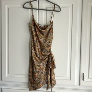 Floral dress with cowl neck and tie on side